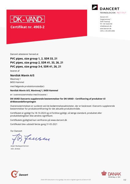 DK-VAND certifikat - PVC drikkevandsrør (4903-2)