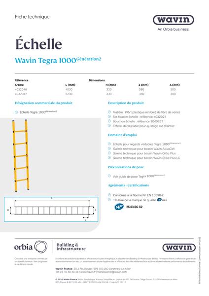 Fiche technique - Echelle Tegra 1000 Génération 2