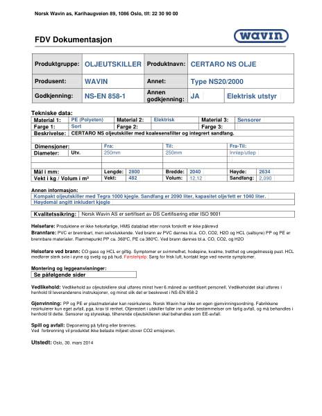 FDV Certaro Oljeutskiller NS20/2000