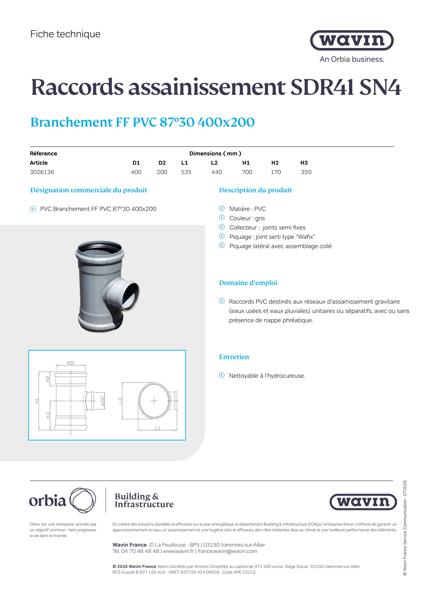Fiche technique Branchement FF 87°30 400x200 SDR 41 - 3026136