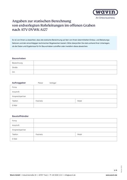 Statik-Objektfragebogen - Offene Verlegung