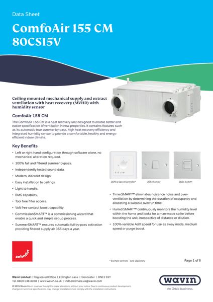 Zehnder ComfoAir 155 CM - ICS Datasheet