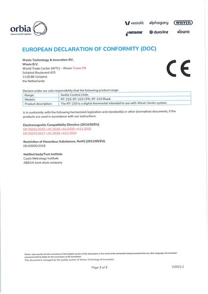 Declaration of Conformity: Sentio RT-210