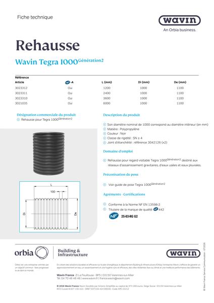 Fiche technique - Rehausse Tegra 1000 Génération 2