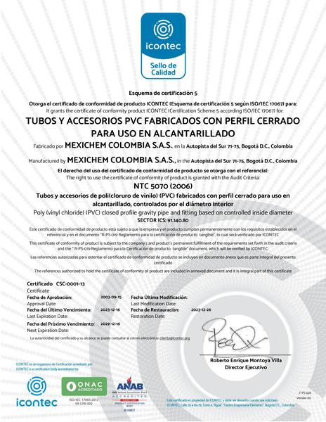 Tubos y accesorios PVC fabricados con perfil cerrado para uso en alcantarillado