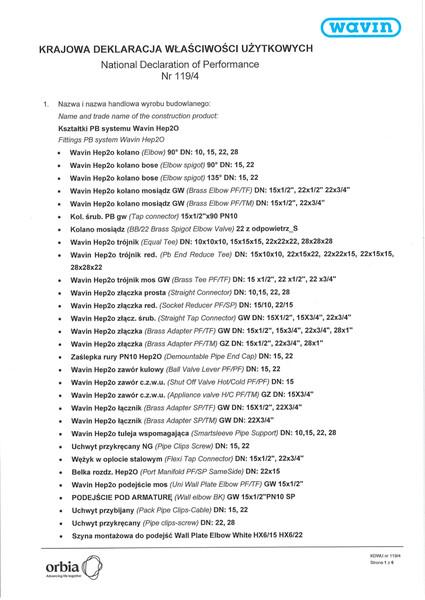 KDWU 119/4 - Kształtki systemu Wavin Hep2O 