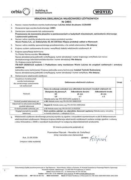 KDWU 249/1 Wavin LaLinea stelaż do pisuaru