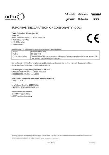 Declaration of Conformity: Sentio EU-206-VFR