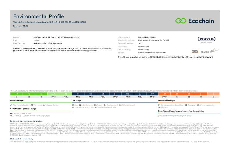 Wavin - PL -Buk - Extra products-3043881 - Wafix PP Branch 45 GY 40x40x40 SSSP-2020-environmental-profile 2023-06-26 1339