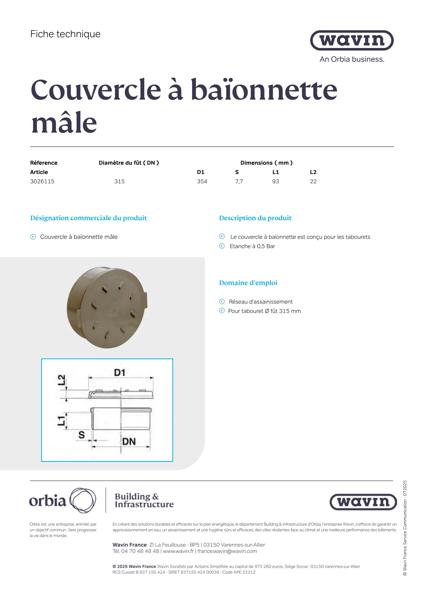 Fiche Technique - Couvercle à baïonnette male