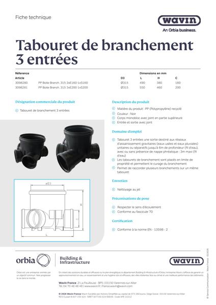Fiche Technique - Tabouret Ø315 avec 3 entrees