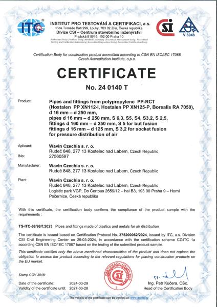Certifica tubi e raccordi in polipropilene PP-RCT
