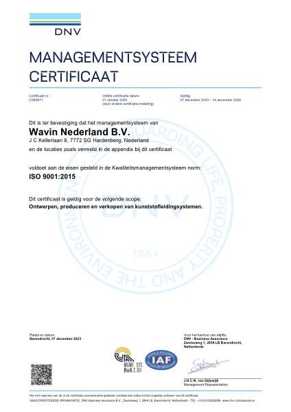 ISO 9001:2015 Certificaat Kwaliteitsmanagementsysteem DNV C560871