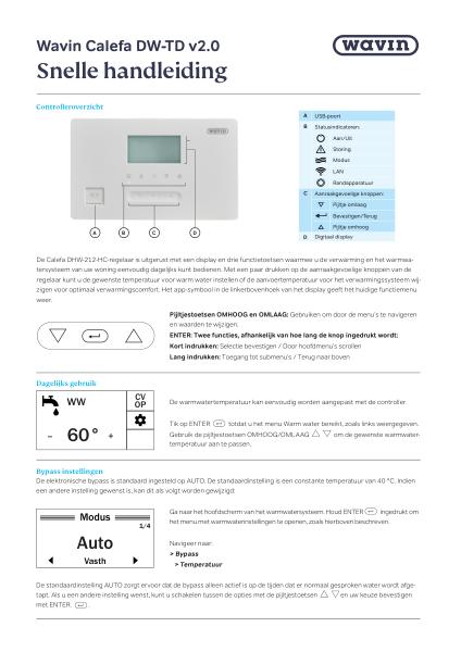 Calefa DW-TD v2.0 Quick User Guide [NL]
