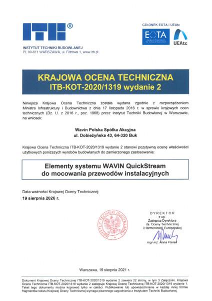 KOT ITB-KOT-2020/1319 wydanie 2, Elementy systemu Wavin QuickStream_mocowania