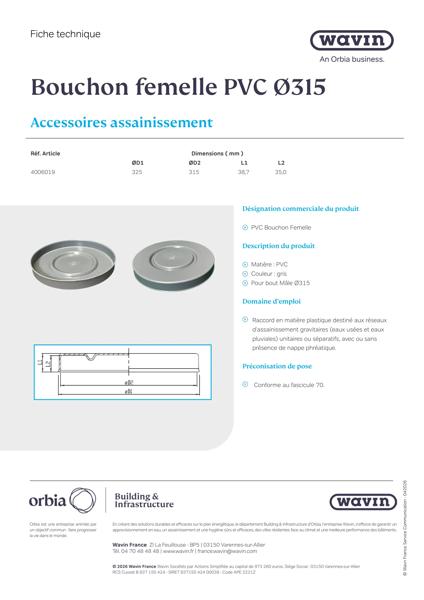 Fiche Technique - Bouchon Femelle DN 315 - 4006019