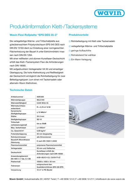 Wavin Klettsystem FlexiRollplatte Datenblatt