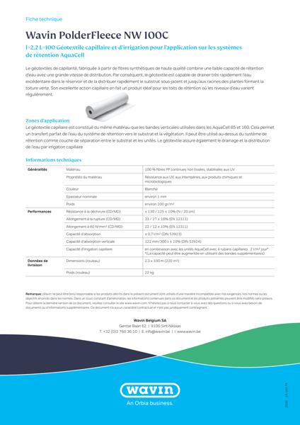 Datasheet Wavin PolderFleece NW 100C FR