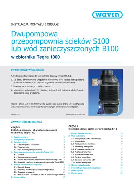 Instrukcja montażu_Dwupompowa przepompownia ścieków S100 lub wód zanieczyszczonych B100