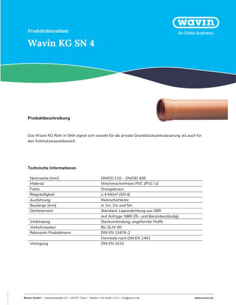 Produktdatenblatt Wavin KG SN 4