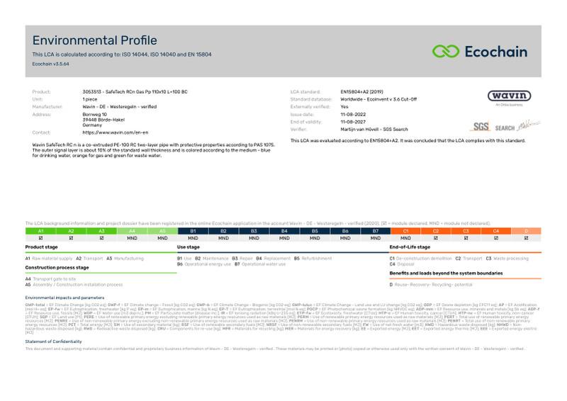 Wavin - DE - Westeregeln - verified -3053513 - SafeTech RCn Gas Pp 110x10 L100 BC-2020-environmental-profile 2023-01-17 1658