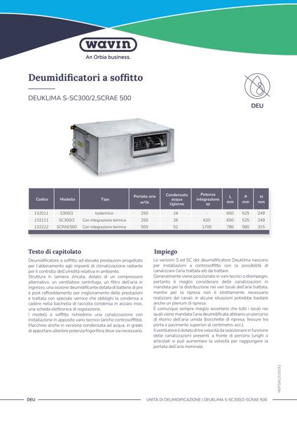 Scheda tecnica Deuklima S-SC300/2 e SCRAE 500