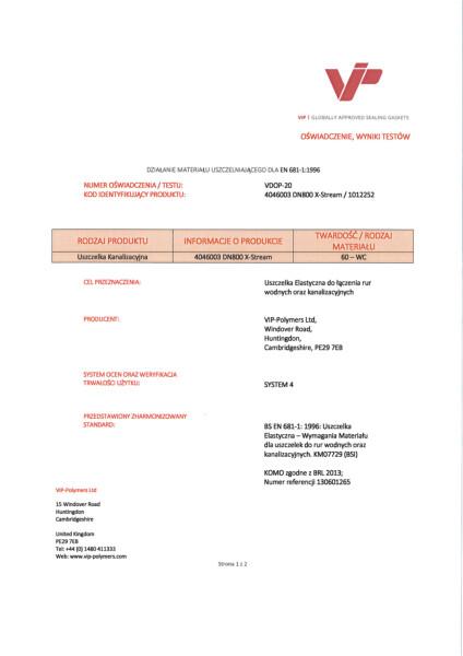 DWU VDOP-20_Uszczelka 800mm X Stream_4046003