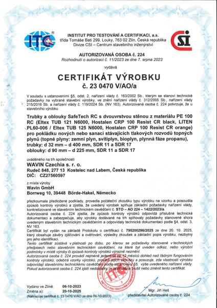 Certifikát: SafeTech RC - plyn 
