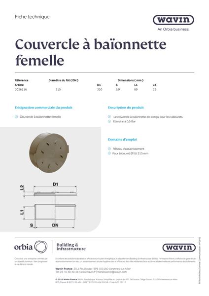 Fiche Technique Couvercle a baionnette femelle