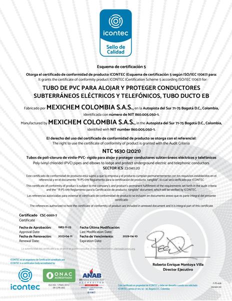 Tubo de PVC para alojar y proteger conductores subterráneos eléctricos y telefónicos. Tubo Ducto EB