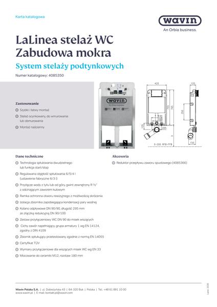 Wavin LaLinea_stelaż WC Zabudowa mokra_Karta katalogowa