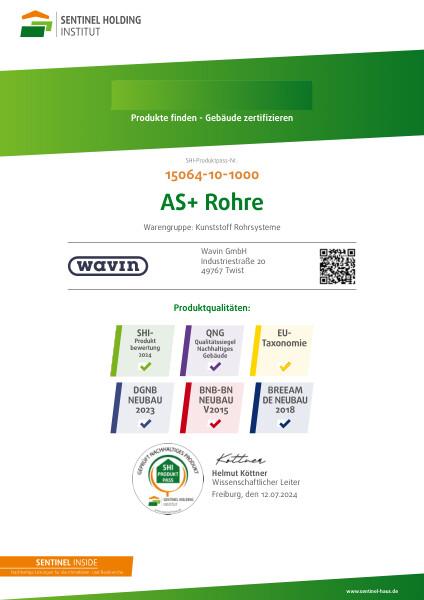 SHI-Produktpass Wavin AS+ Rohre