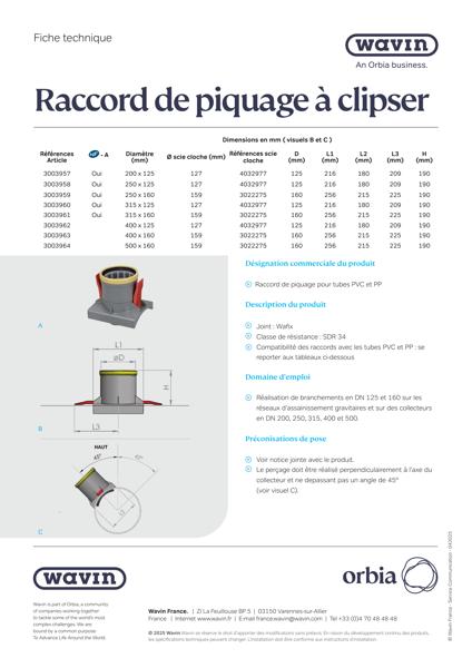 Fiche technique - Raccord de piquage à clipser