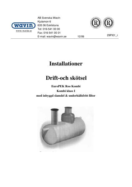 Installasjon - drift og vedlikehold - EuroPEK Roo Kombi