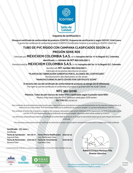 Tubo de PVC rígido con campana clasificados según la presión de serie RDE
