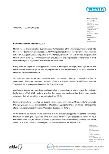 REACH Wavin statement Letter