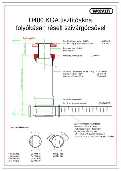 KGA tisztítóakna D400 folyókásan réselt szivárgócsővel CAD rajz