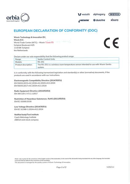 Declaration of Conformity: Sentio RS-251