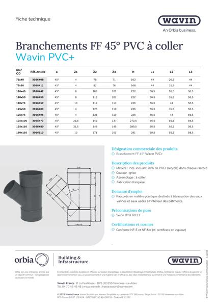 Fiche technique - Branchements FF 45° PVC+