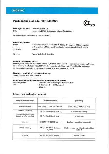 Prohlášení: Tegra 600 LC revizní šachty