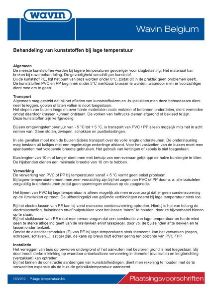 Plaatsingsvoorschrift behandeling van kunststoffen bij lage temperatuur