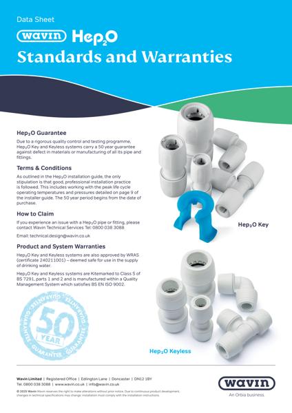 5165 Orbia Wavin Hep2O ‘Standards and Warranties’ Data Sheet WEB