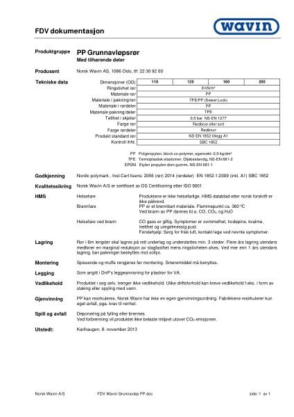 FDV Wavin Grunnavløp PP