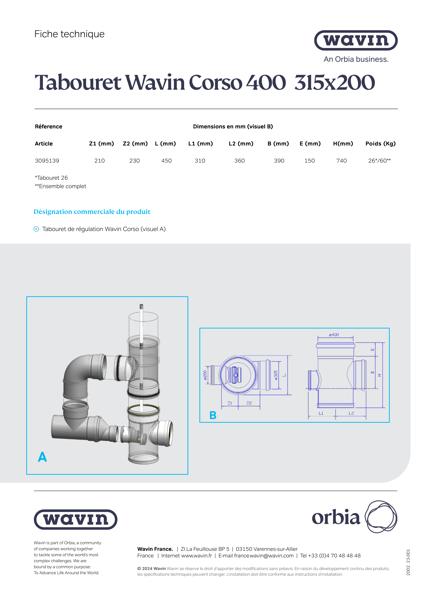 Fiche technique - Tabouret Corso 400x315x200