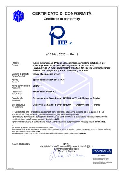 Sitech+ Boru IIP Sertifikası (31.10.2028)