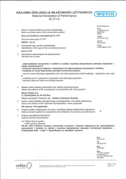 KDWU 271/2- Kanalizacja wewnętrzna HT PP - rury 