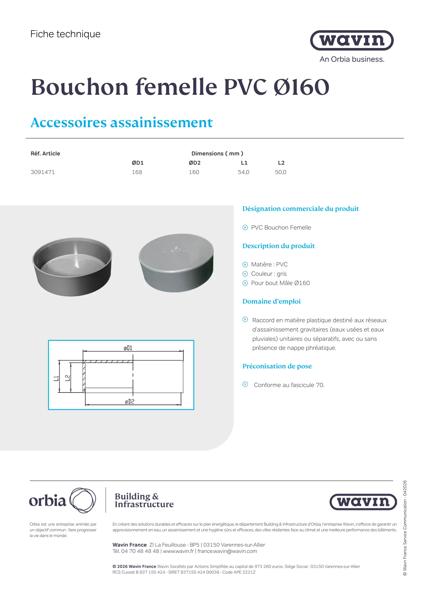 Fiche Technique - Bouchon Femelle DN 160 - 3091471