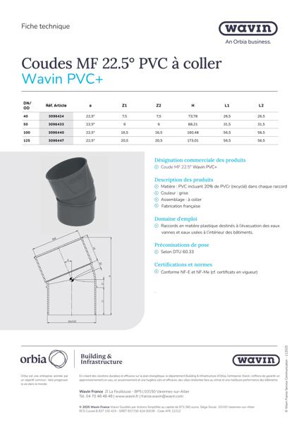 Fiche technique - Coudes MF 22.5° PVC+