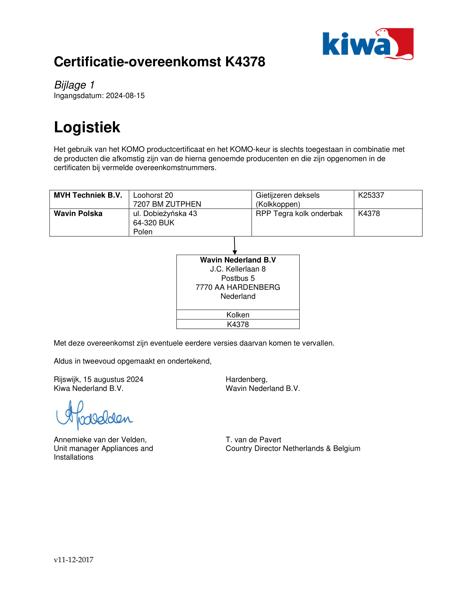 Certificaat KOMO K4378 Logistiek kolken