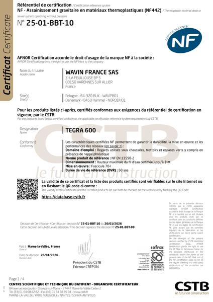 Certificat NF 442 - Tegra 600 - Buk - Hammel